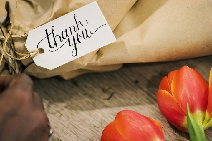 Closeup of thank you flower bouquet