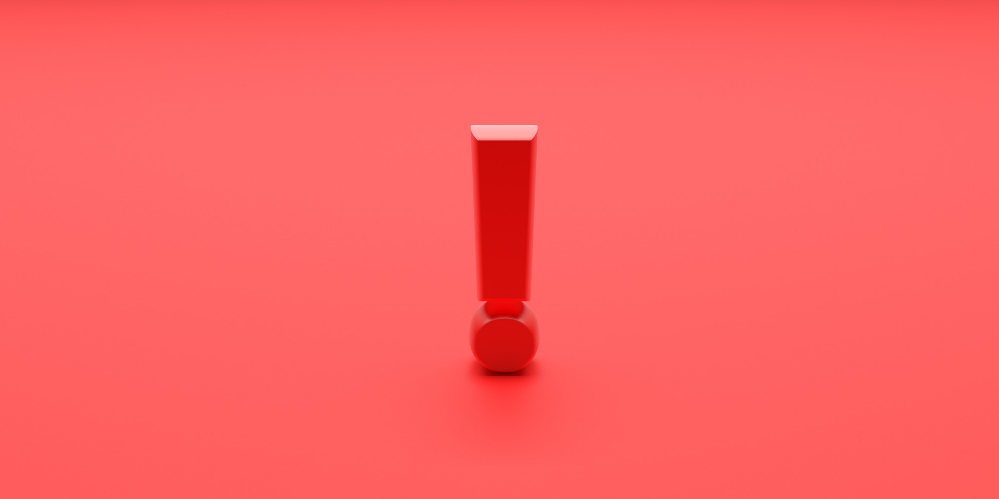 Exclamation mark on red color background. 3d illustration